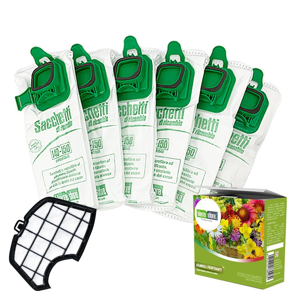 bierre store sacchetti folletto vk 140 vk 150 6pz + granuli profumati fiori di campo+ filtri compatibili - foto 1
